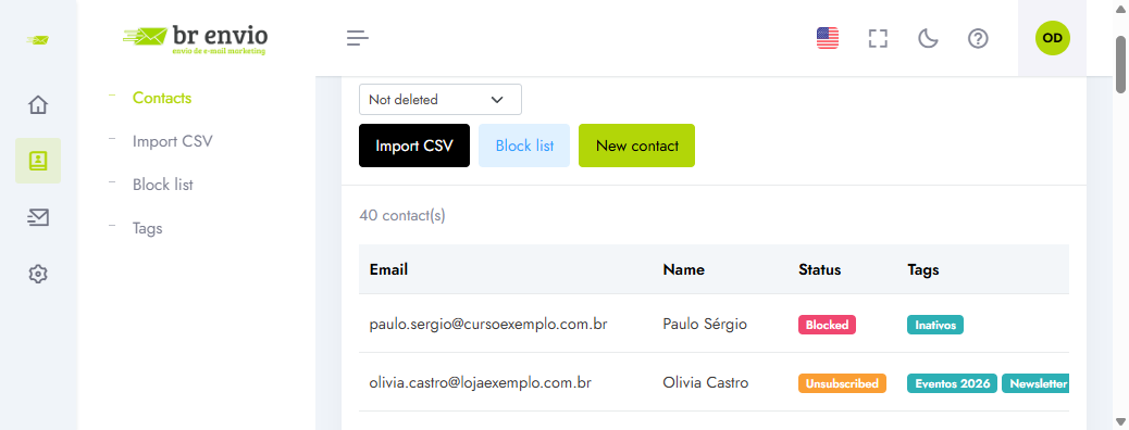 Lista de contatos com audiência